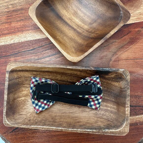 NEW Handmade Bow Tie Blue Red Gingham Adjustable Stretch Elastic Gift Prom - Picture 2 of 3